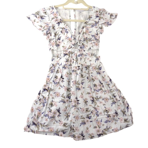 American Eagle Outfitters Dresses & Skirts - American Eagle Outfitters Floral Cutout Mini Dress White Pink XXS